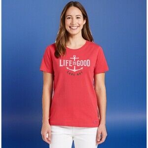 Life Is Good Red Cape May Shirt Top Women’s Size Medium Classic Fit Crusher Tee
